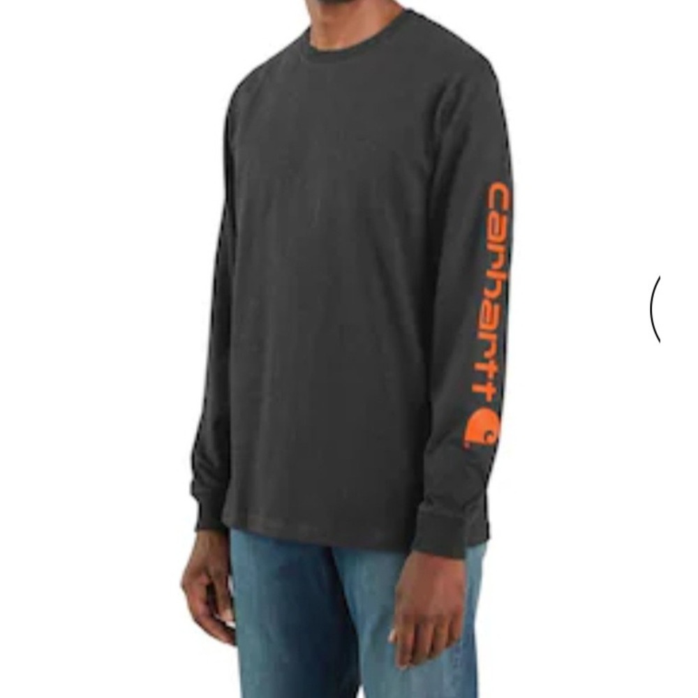 Carhartt Mens Loose Fit Long Sleeve Graphic Logo T-Shirt Charcoal Gray Orange L